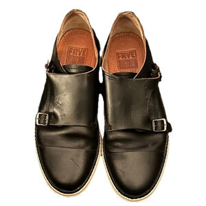 FRYE Gates Double Monk Sneaker Black Men's Size 8.5 Black Leather Casual 3481156